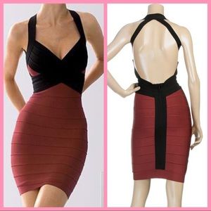 HERVE LEGER | Two-Toned Burgundy Bandage Dress